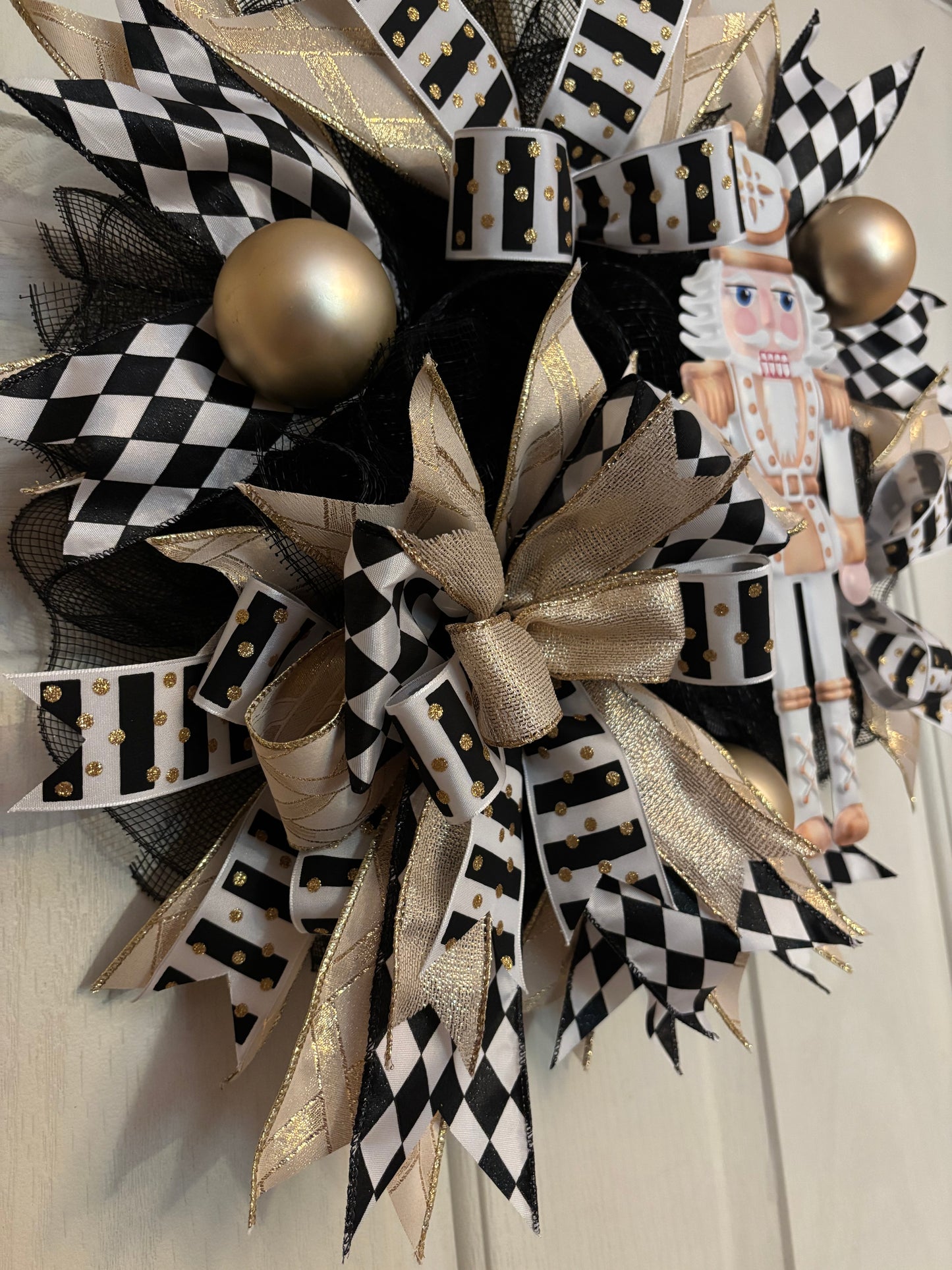 Black & Gold Nutcracker Handmade Custom Wreath