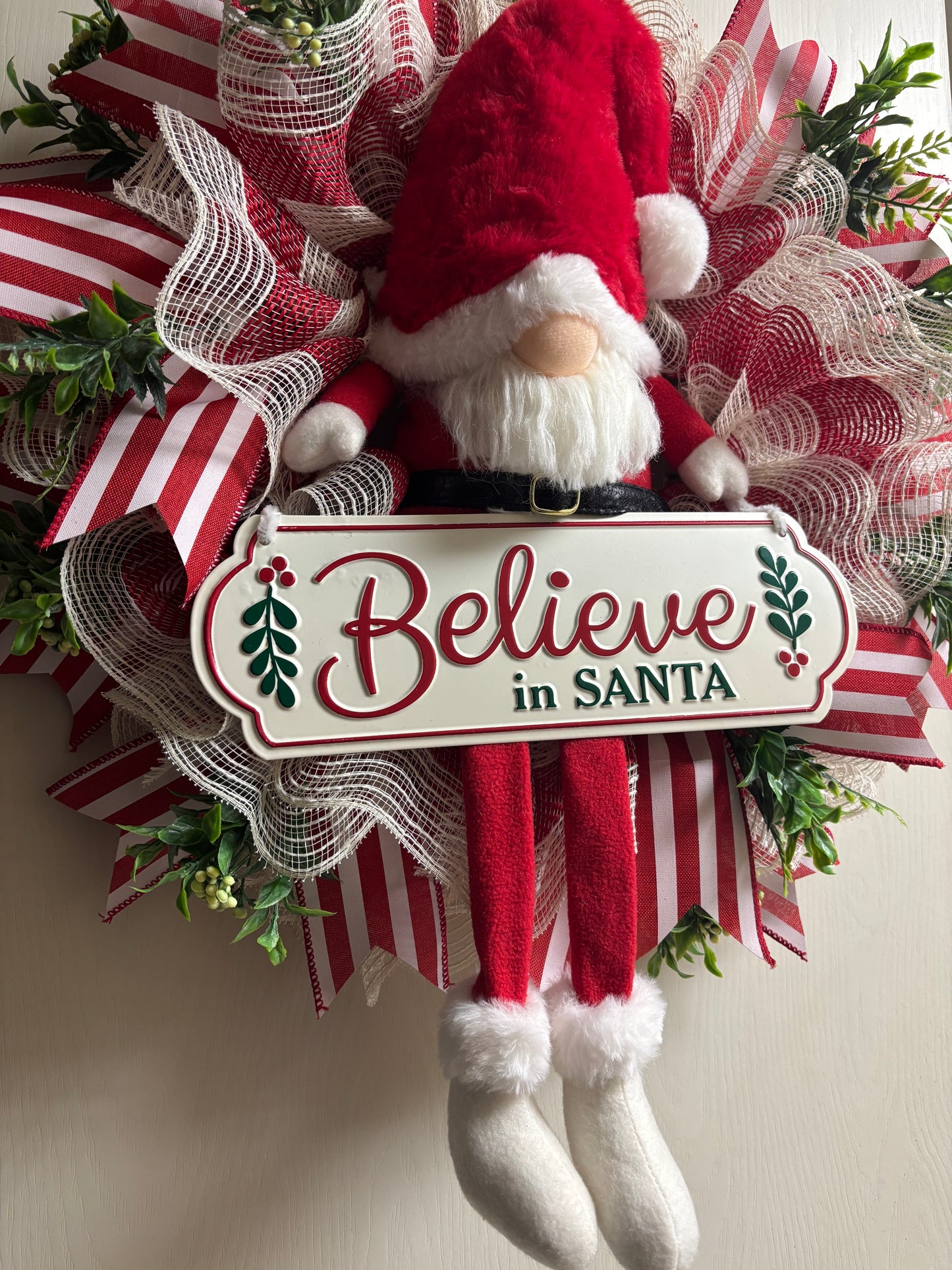 Believe in Santa Gnome Handmade Custom Wreath