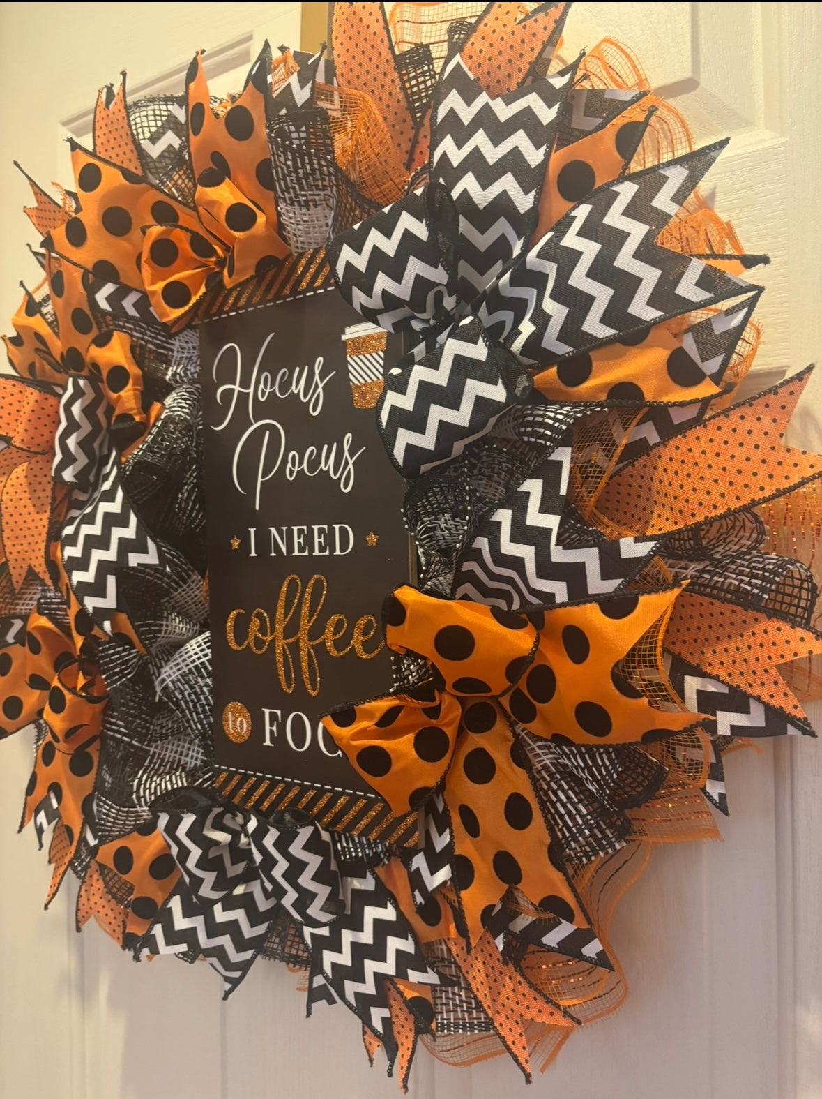 Hocus Pocus I Need Coffee to Focus Handmade Custom Wreath