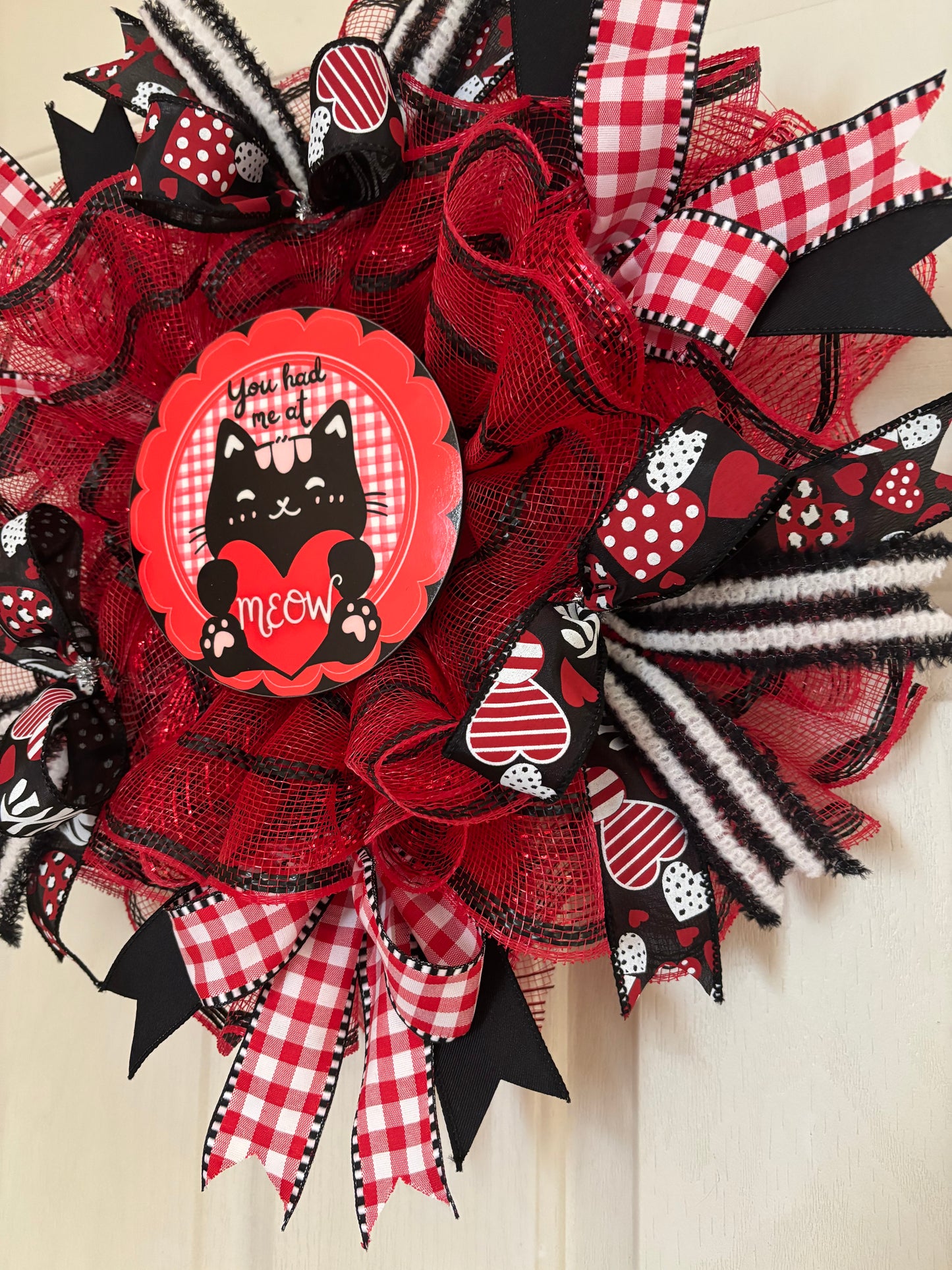 Valentines "You Had Me at Meow" Handmade Wreath