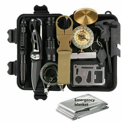 14-in-1 Outdoor Emergency Survival Gear Kit - Camping Tactical Tools SOS EDC Case