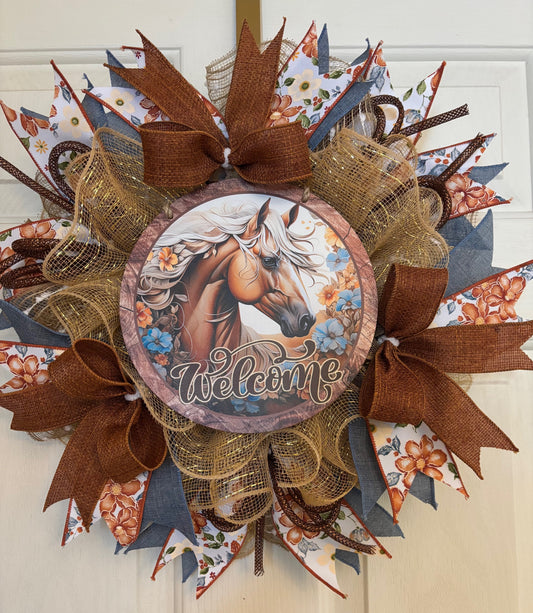 Custom Handmade Welcome Horse Wreath