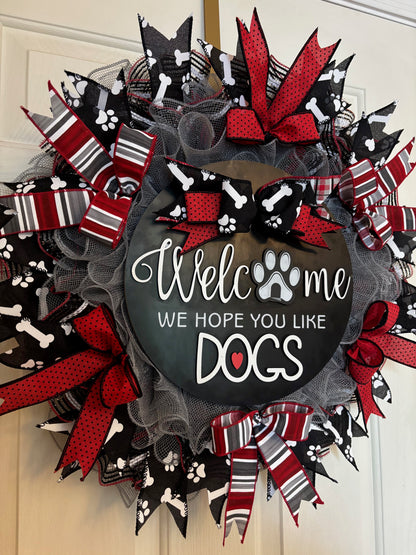 Custom Handmade Welcome Dogs Wreath