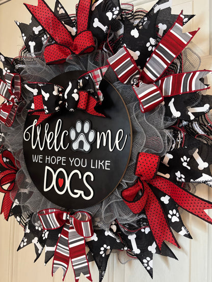 Custom Handmade Welcome Dogs Wreath