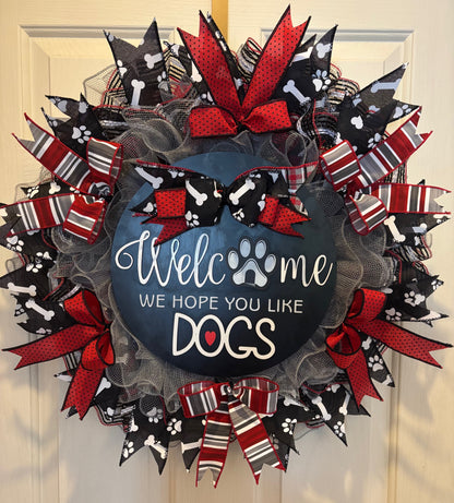 Custom Handmade Welcome Dogs Wreath