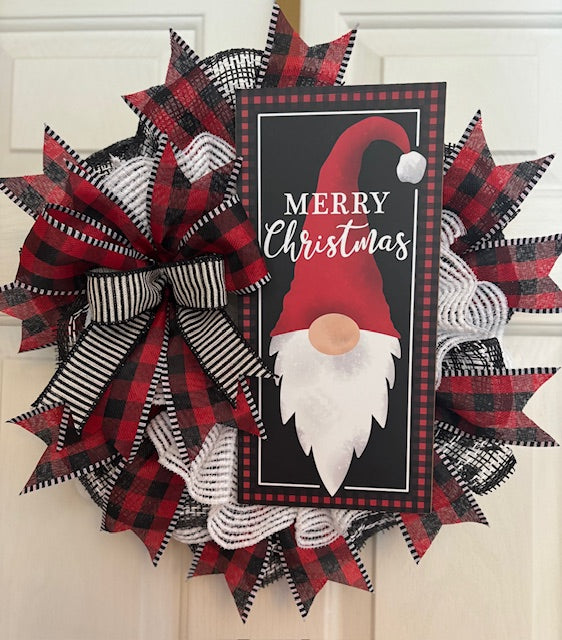 Custom Handmade Merry Christmas Gnome Wreath