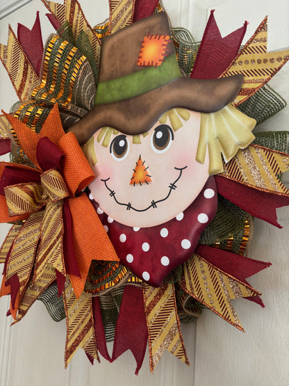 Fall Metal Scarecrow Handmade Custom Wreath