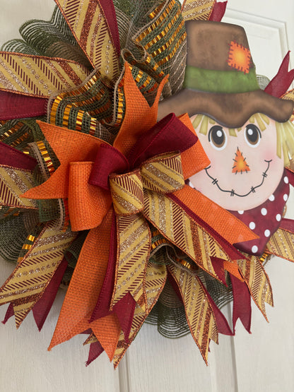 Fall Metal Scarecrow Handmade Custom Wreath
