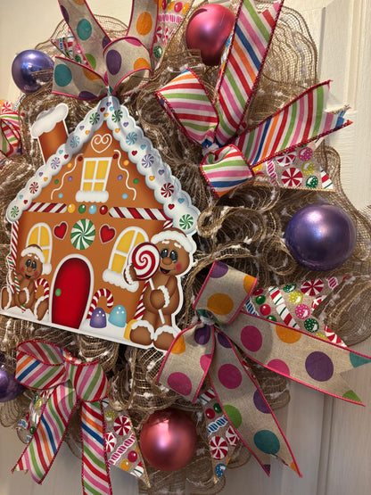 Candyland Gingerbread House Handmade Custom Wreath