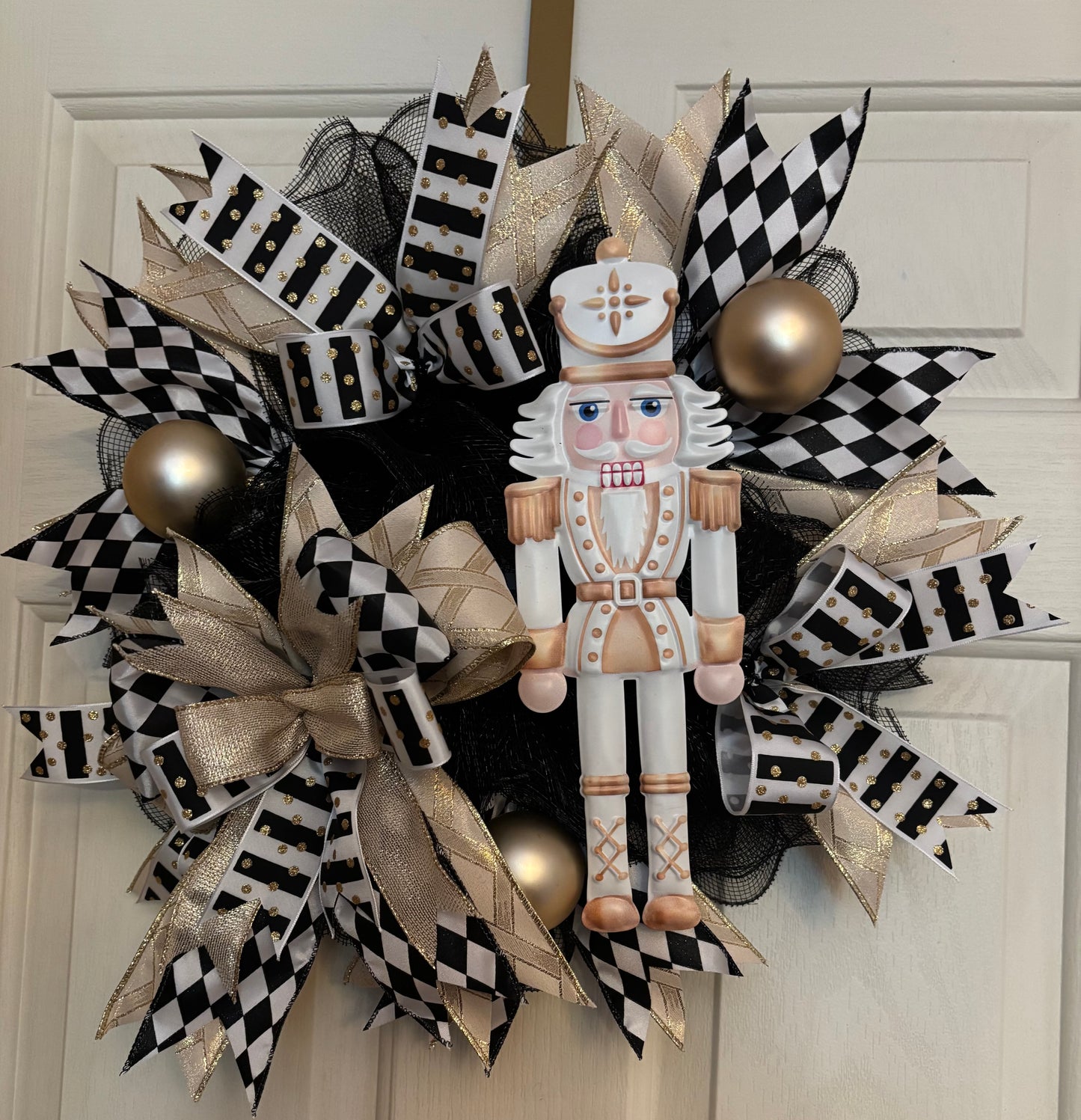 Black & Gold Nutcracker Handmade Custom Wreath