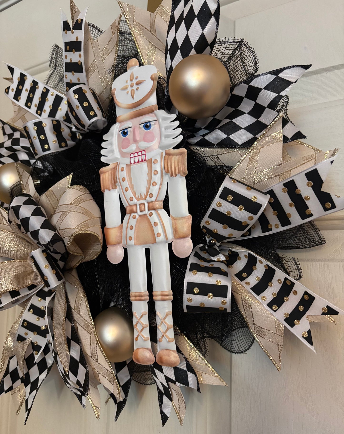 Black & Gold Nutcracker Handmade Custom Wreath