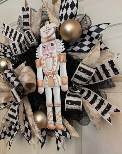 Black & Gold Nutcracker Handmade Custom Wreath