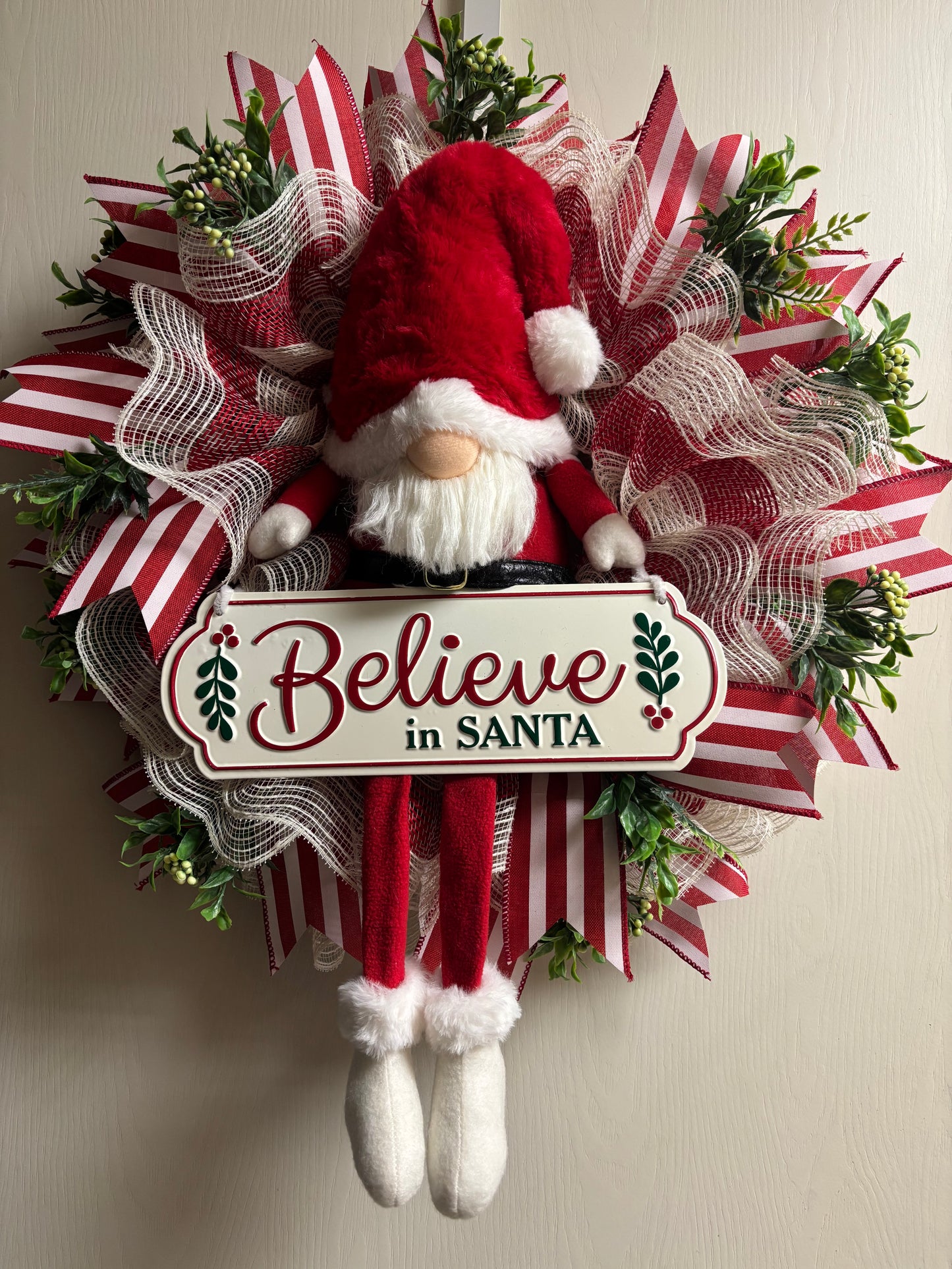 Believe in Santa Gnome Handmade Custom Wreath