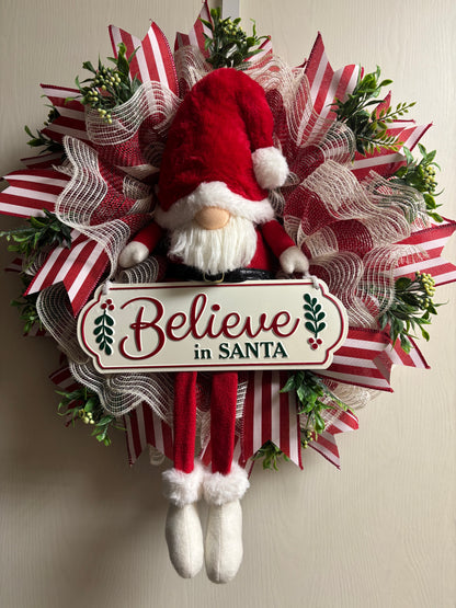 Believe in Santa Gnome Handmade Custom Wreath