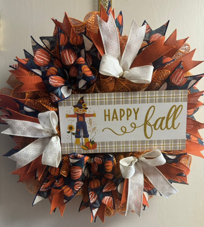 Happy Fall Scarecrow Handmade Custom Wreath