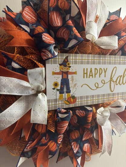 Happy Fall Scarecrow Handmade Custom Wreath