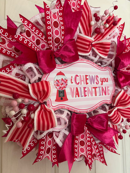 Valentine's Day "I Chews You Valentine" Handmade Wreath