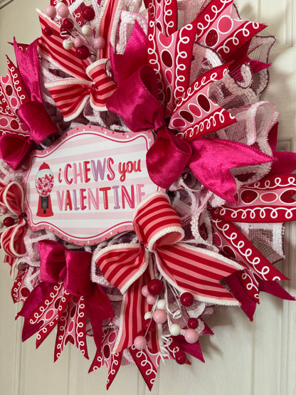 Valentine's Day "I Chews You Valentine" Handmade Wreath