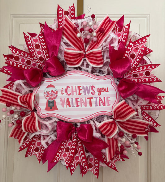 Valentine's Day "I Chews You Valentine" Handmade Wreath