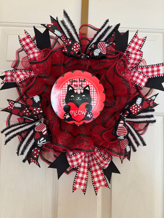 Valentines "You Had Me at Meow" Handmade Wreath
