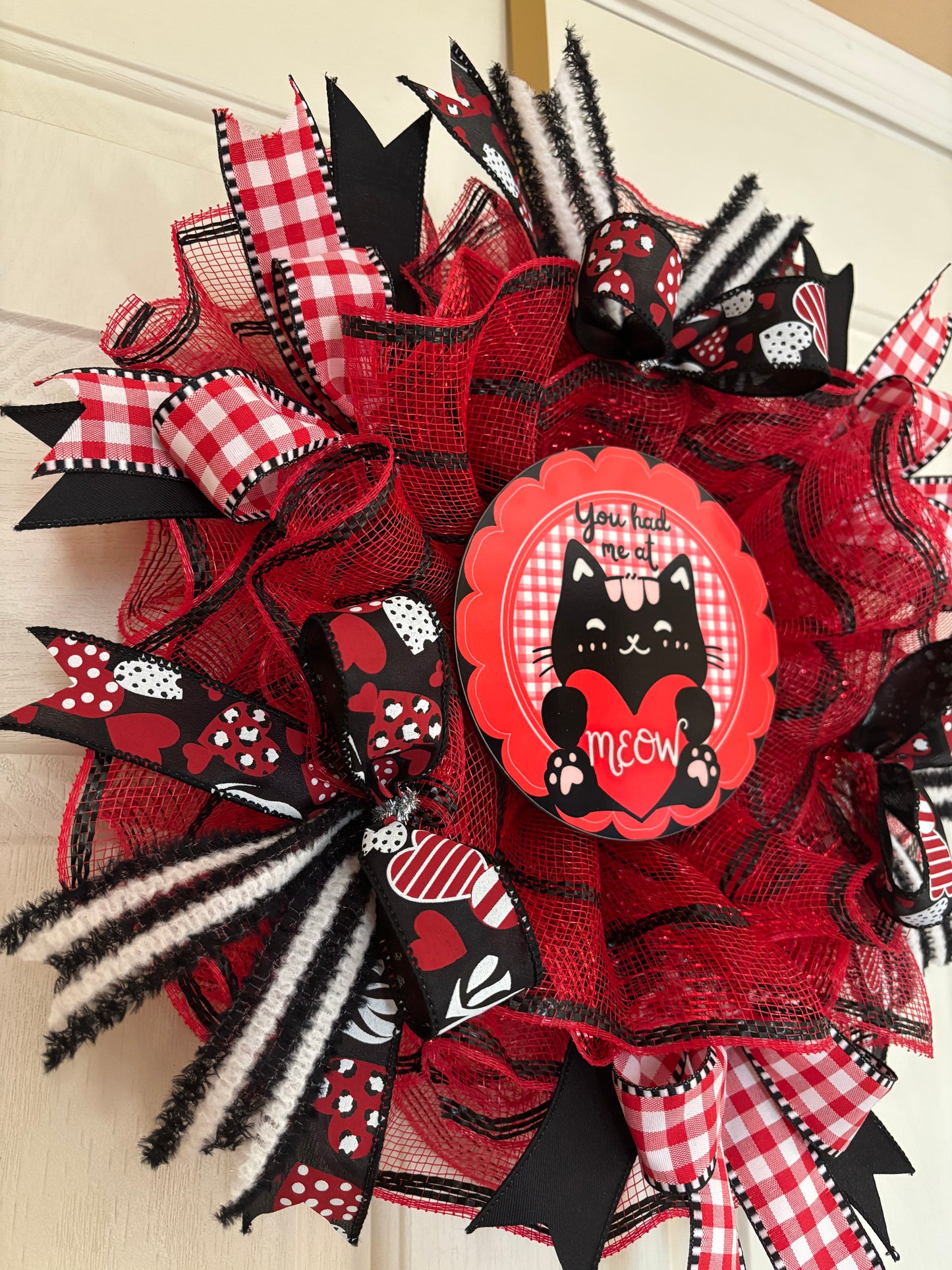 Valentines "You Had Me at Meow" Handmade Wreath