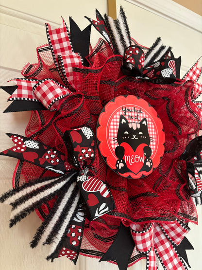 Valentines "You Had Me at Meow" Handmade Wreath