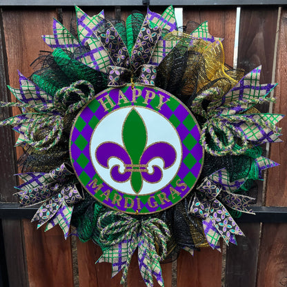 Happy Mardi Gras Handmade Wreath