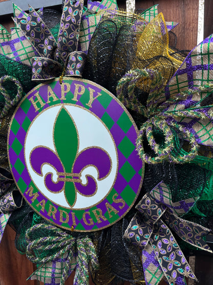 Happy Mardi Gras Handmade Wreath