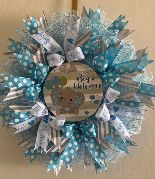 Custom Handmade Baby Boy Welcome Wreath