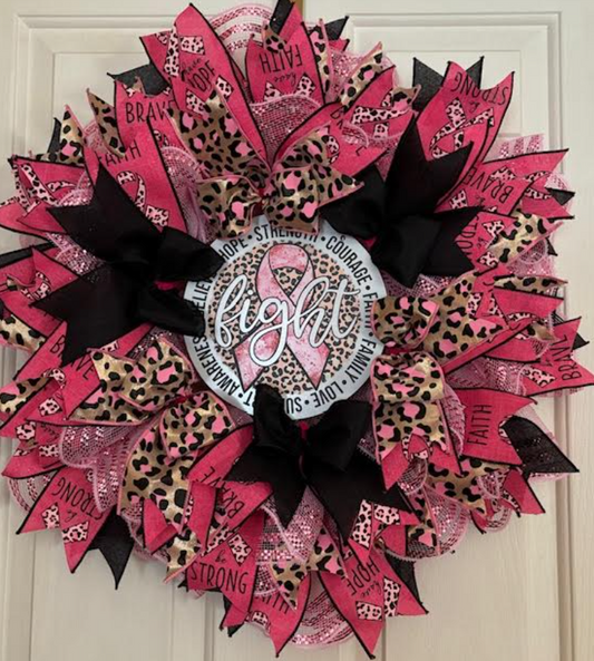 Custom Fight Breast Cancer Pink & Cheetah Wreath