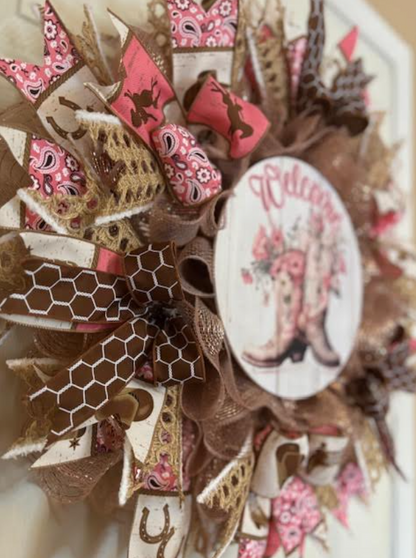 Custom Handmade Welcome Cowgirl Boots Wreath