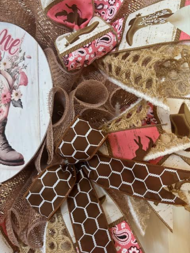 Custom Handmade Welcome Cowgirl Boots Wreath