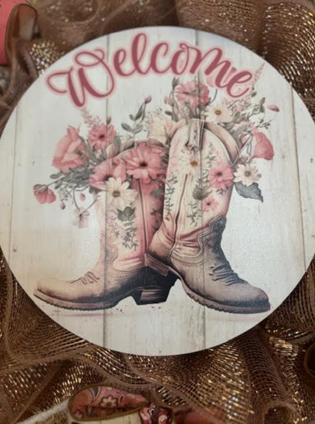 Custom Handmade Welcome Cowgirl Boots Wreath