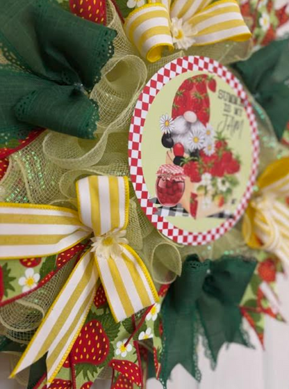 Custom Handmade Gnome & Strawberry 'Summer is my Jam' Wreath