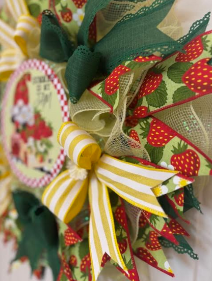Custom Handmade Gnome & Strawberry 'Summer is my Jam' Wreath