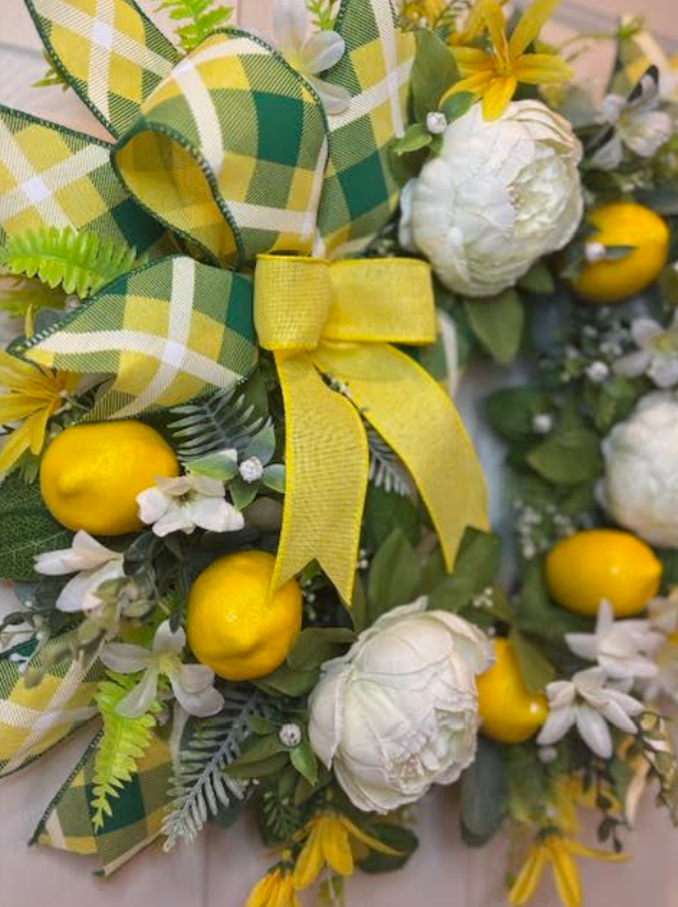 Custom Cottage Lemon & Peonies Handmade Wreath