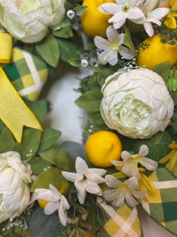 Custom Cottage Lemon & Peonies Handmade Wreath