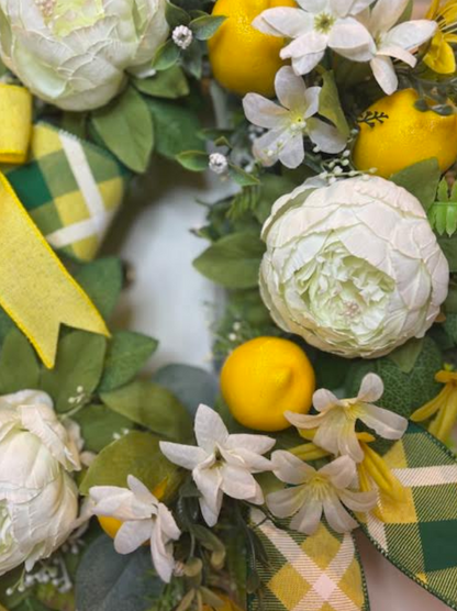 Custom Cottage Lemon & Peonies Handmade Wreath