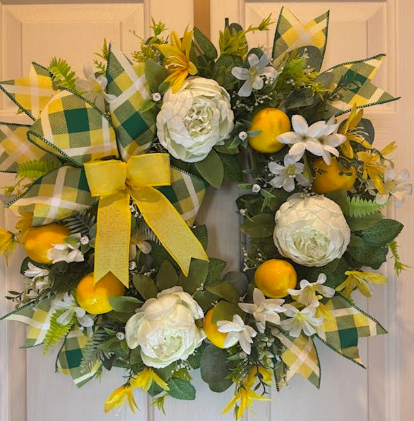 Custom Cottage Lemon & Peonies Handmade Wreath