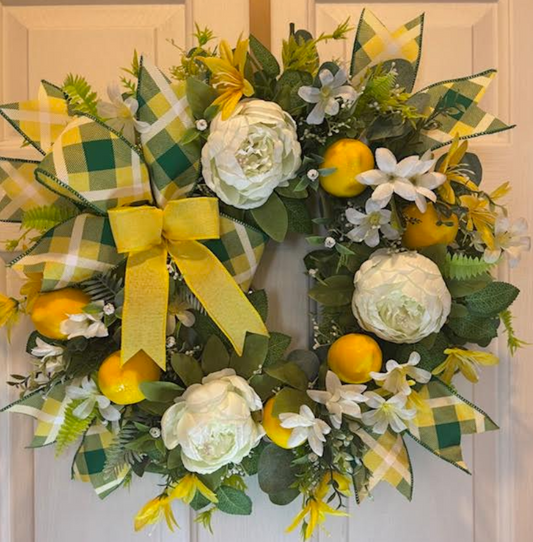 Custom Cottage Lemon & Peonies Handmade Wreath