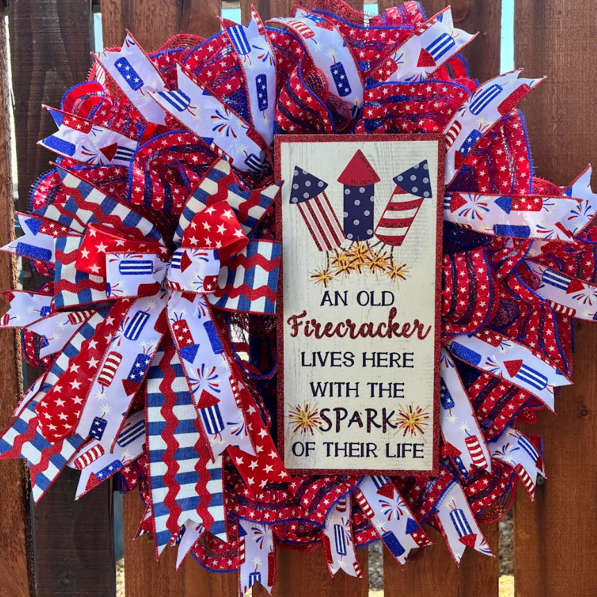 Patriotic Firecracker, Fourth of July Handmade Wreath