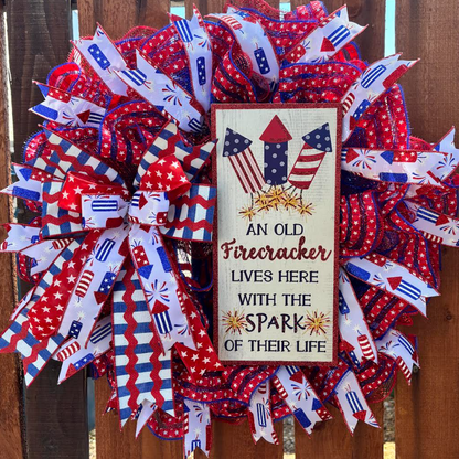 Patriotic Firecracker, Fourth of July Handmade Wreath