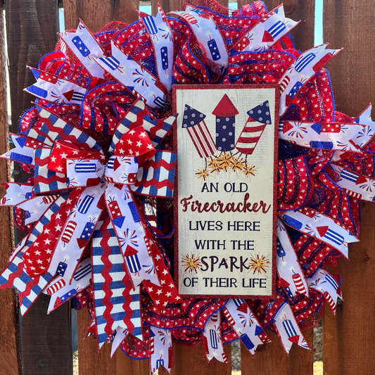 Patriotic Firecracker, Fourth of July Handmade Wreath