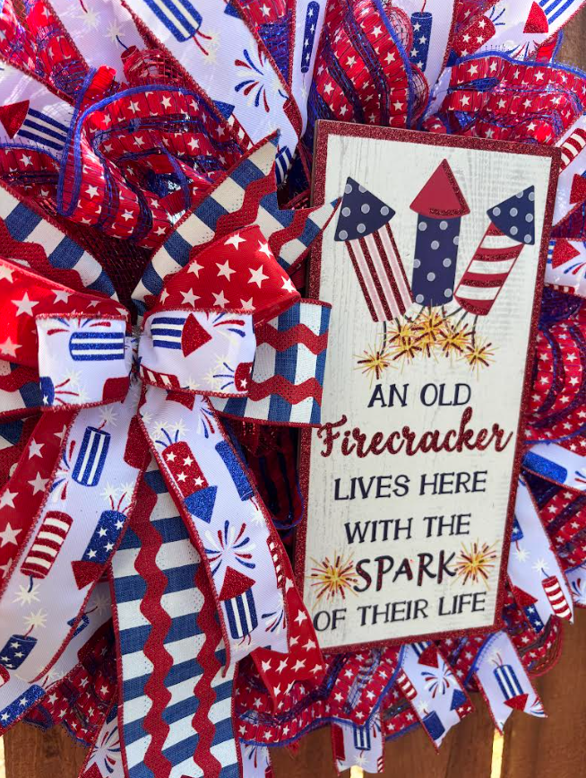 Patriotic Firecracker, Fourth of July Handmade Wreath