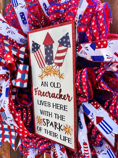 Patriotic Firecracker, Fourth of July Handmade Wreath