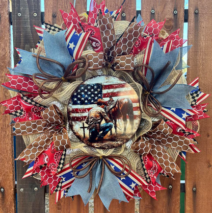 Custom Handmade Patriotic Cowboy and Horse Wreath