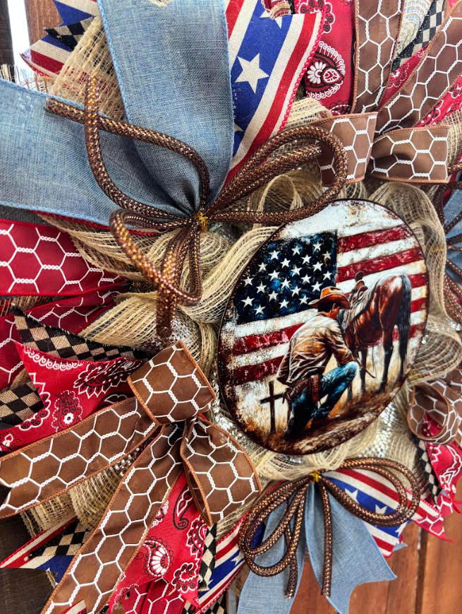 Custom Handmade Patriotic Cowboy and Horse Wreath
