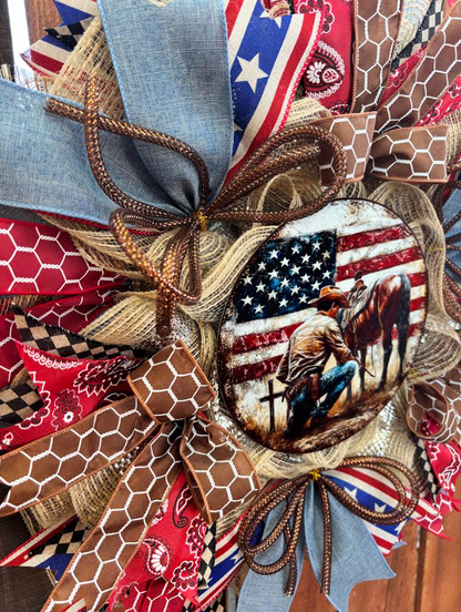 Custom Handmade Patriotic Cowboy and Horse Wreath
