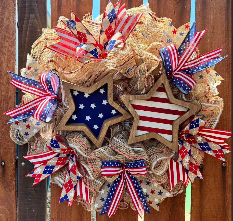Wooden Stars & Stripes Patriotic, Flag Day, 4th of July Handmade Wreath