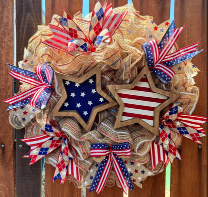Wooden Stars & Stripes Patriotic, Flag Day, 4th of July Handmade Wreath